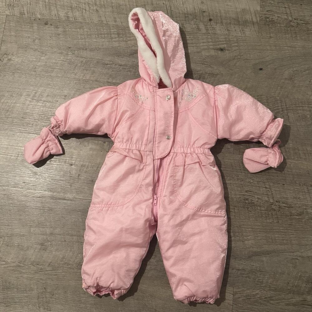 Vintage OshKosh Baby B’gosh Bunting Snowsuit Coat Pink Puffer Toddler 18-24 Mo